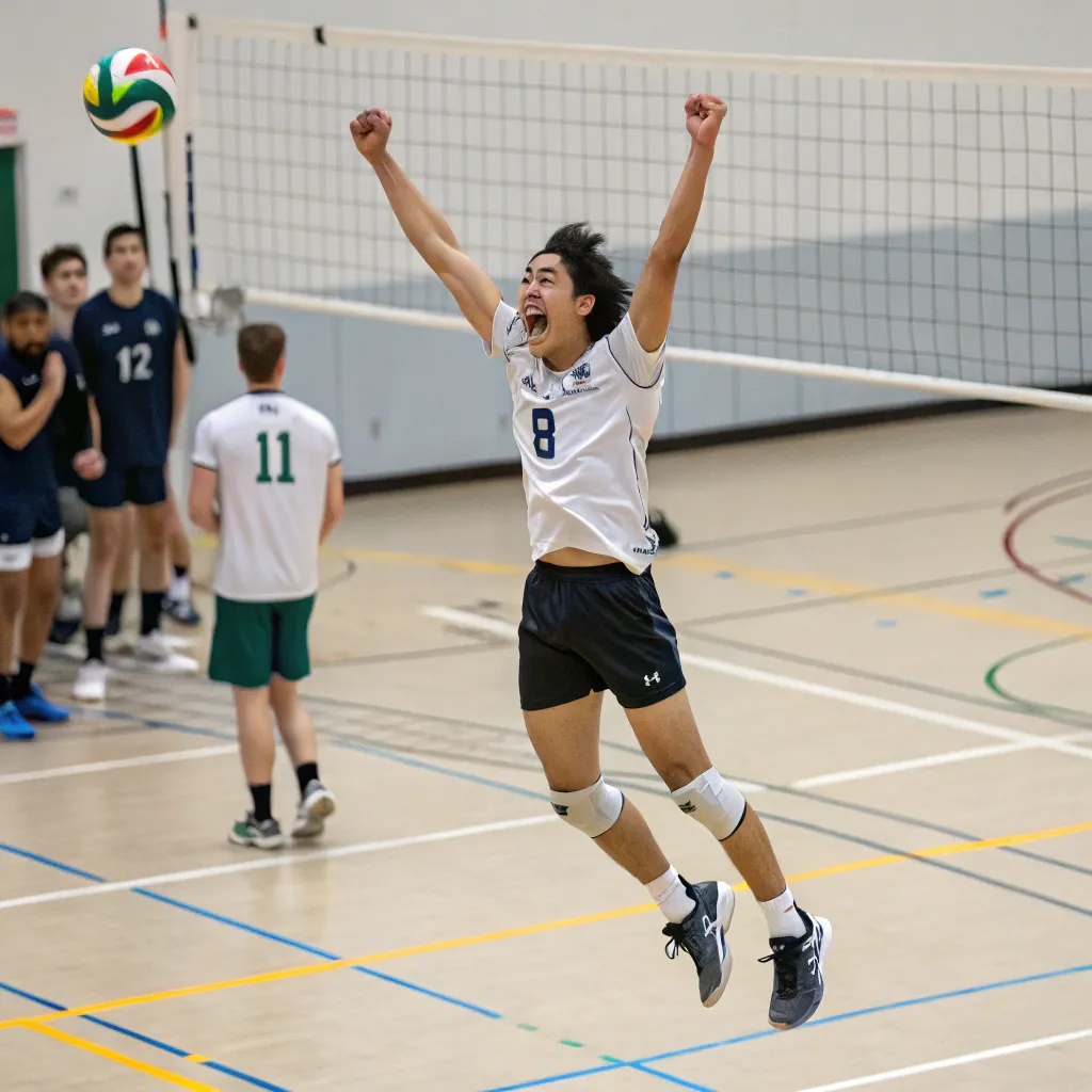 Michael celebrating a spike